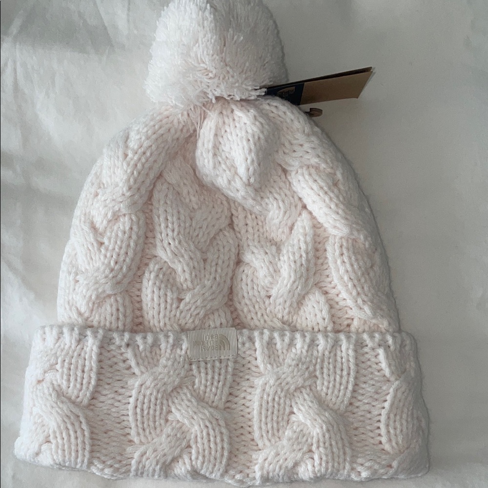 Cozy White North Face Knit Pom-Pom Beanie